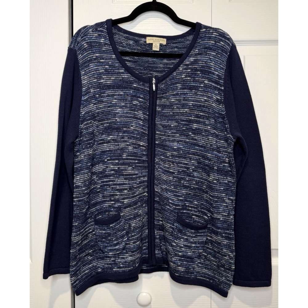 Appleseeds Womens Zip Cardigan Sweater Size PL Y2K 90s Grandpa Professor Indie